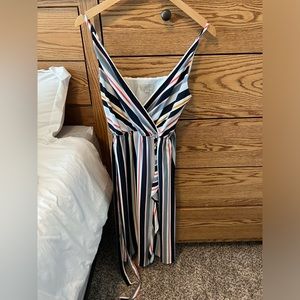 Loft Striped Dress With Tie Waist